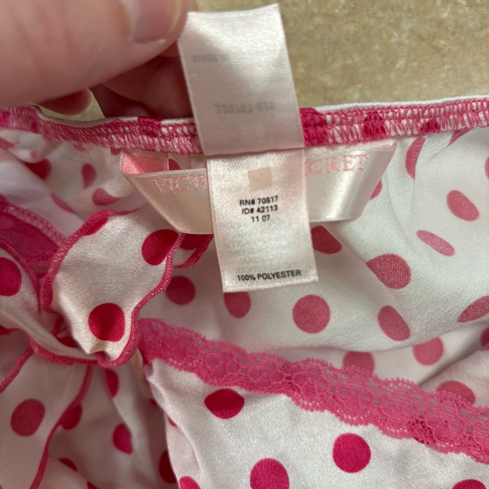 Victoria’s Secret White/Pink Satin Polkadot Baby Doll Lingerie Size M - Picture 5 of 6